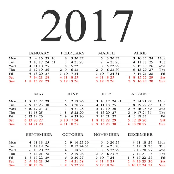 Calendar for 2017 on white background. Vector circle calendar 20 — Stock Vector