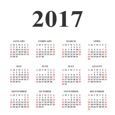 Takvim 2017 beyaz arka plan üzerinde. Vektör daire takvim 20