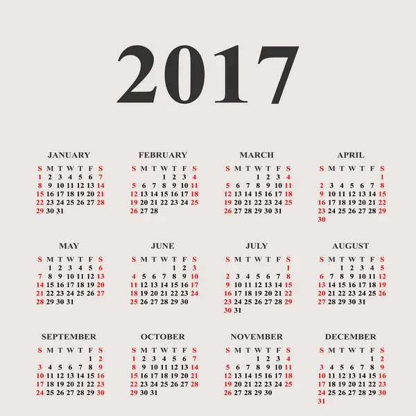 Calendario para 2017 sobre fondo gris. Calendario círculo vectorial 201 — Vector de stock