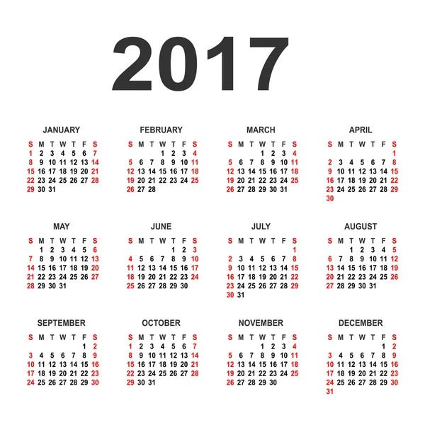 Calendário para 2017 em fundo branco. Calendário do círculo vetorial 20 — Vetor de Stock