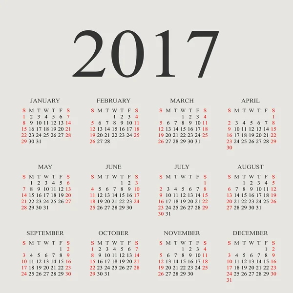 Calendario para 2017 sobre fondo gris. Calendario círculo vectorial 201 — Vector de stock