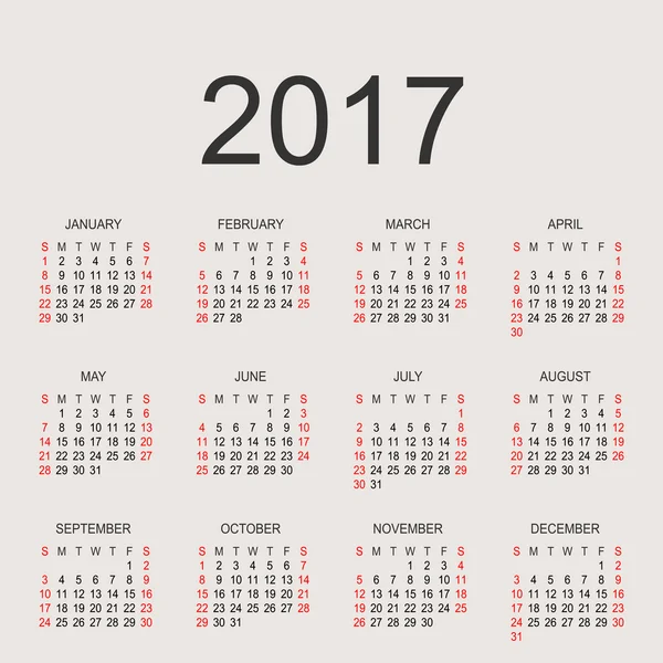 Calendar for 2017 on grey background. Vector circle calendar 201 — Stock Vector