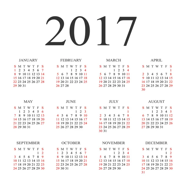 Calendario para 2017 sobre fondo blanco. Vector círculo calendario 20 — Vector de stock