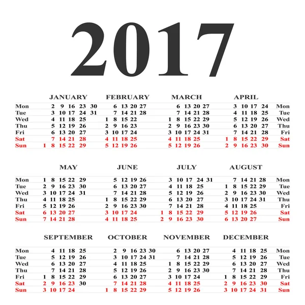 Kalender för 2017 på vit bakgrund. Vector cirkel kalender 20 — Stock vektor