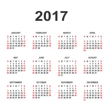 Basit 2017 yılı takvimi. Vektör daire takvim 2017. Hafta st