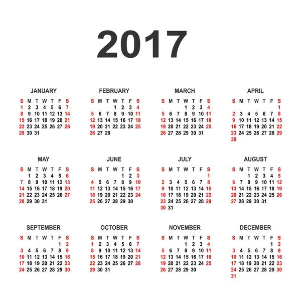 Simples 2017 ano calendário. Vector calendário círculo 2017. Semana st — Vetor de Stock