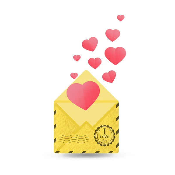 Χαριτωμένο κάρτα με ένα χρυσό φάκελο και σφραγίδα ' αγαπώ, αγάπη συλλέγου — Διανυσματικό Αρχείο