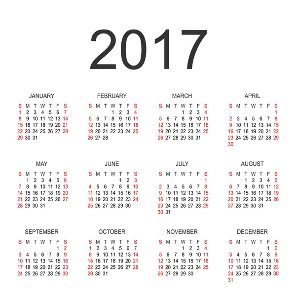 Calendário para 2017 em fundo branco. Calendário do círculo vetorial 20 — Vetor de Stock