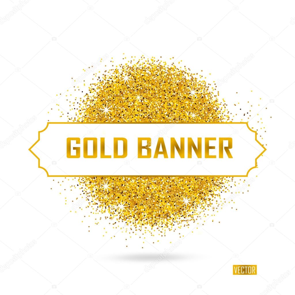 Gold vector banner on white background. Gold glitter background. Gold template background for banner, card, vip, exclusive, certificate, gift, luxury, privilege, voucher, store, present, shopping