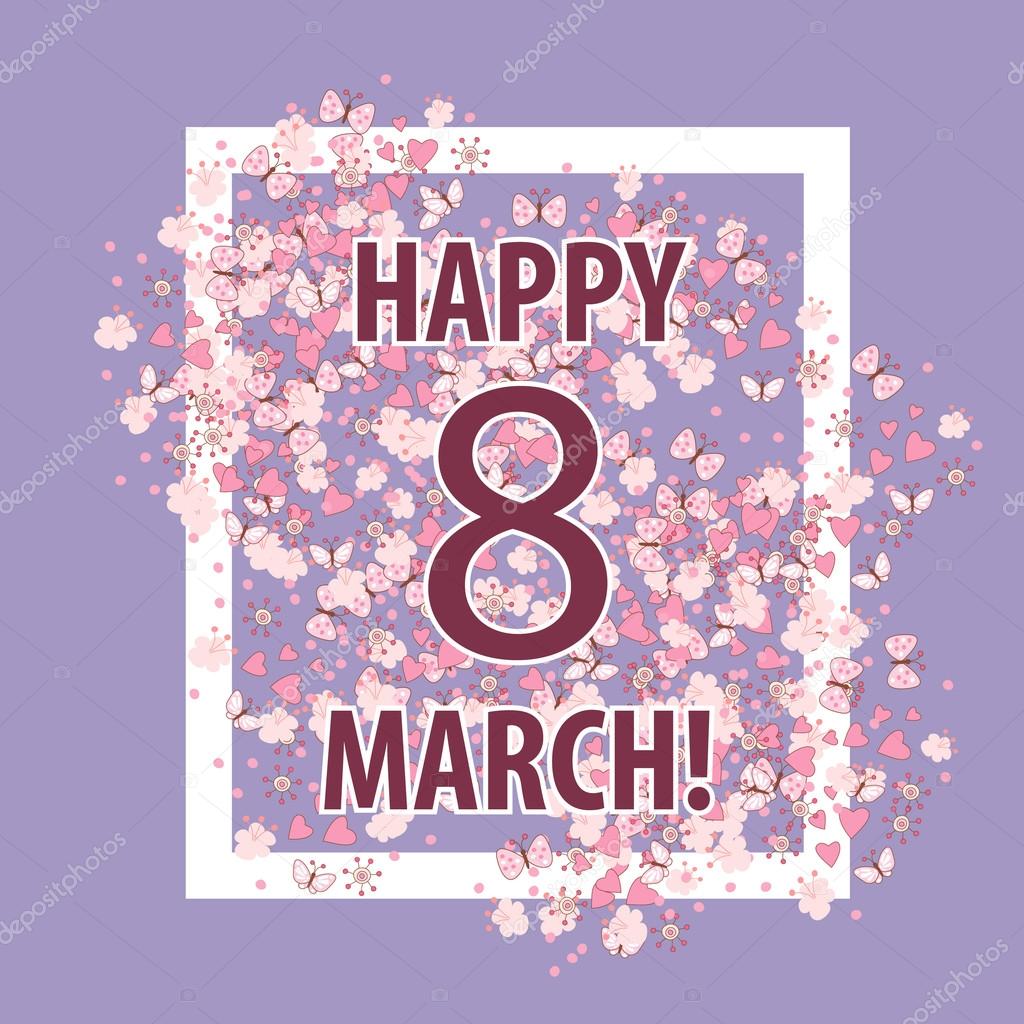 Greeting card with March 8 - women's day design, vector illustra