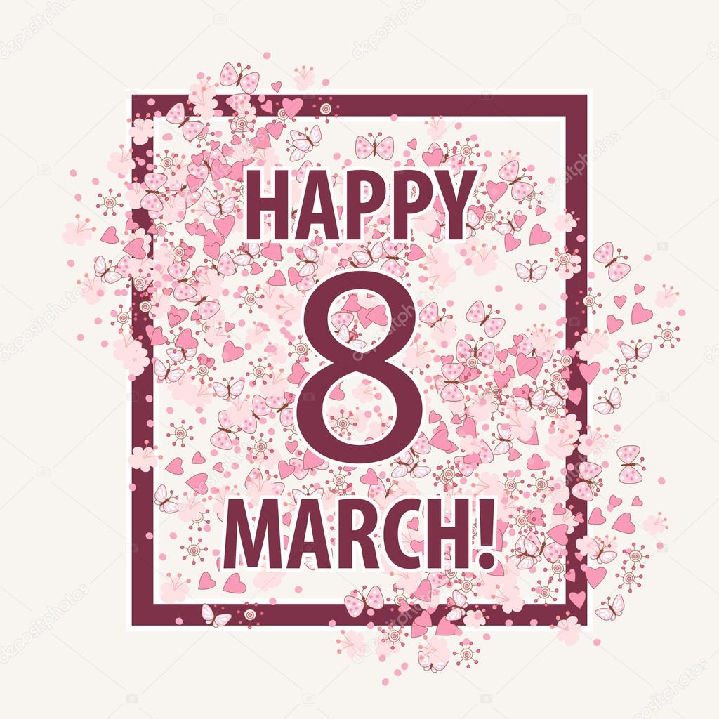 Greeting card with March 8 - women's day design, vector illustra