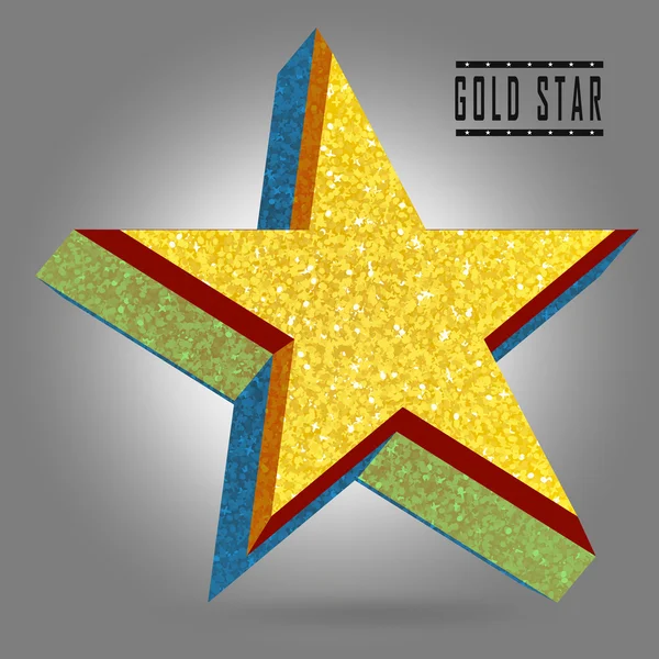 Золотая трехмерная звезда сияет на сером фоне — стоковый вектор
