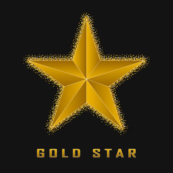 Single golden star shine on black background — Stock Vector