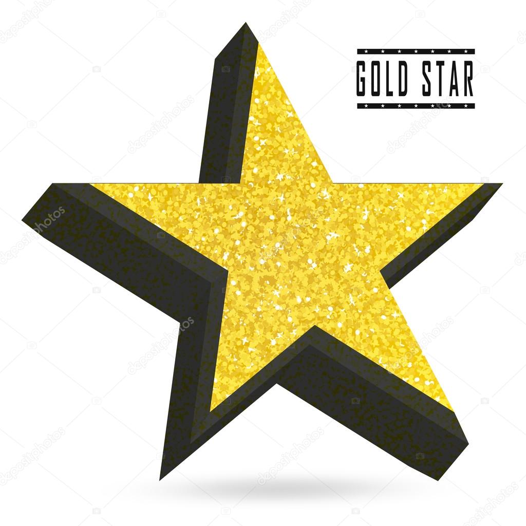 Single golden 3d star shine on white background