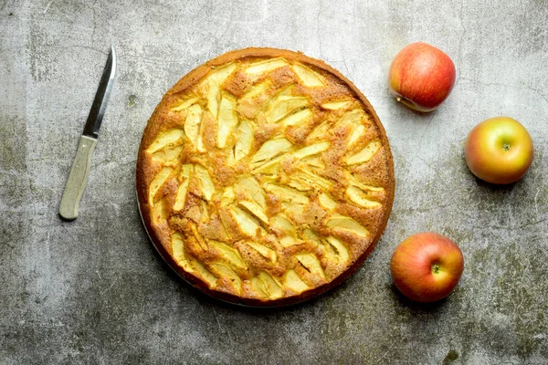 Sobre Una Base Piedra Vista Cenit Pastel Manzana Casero Recién — Foto de Stock