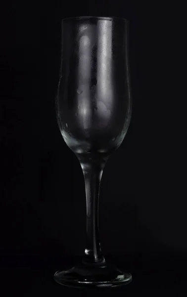 Glass Champagne Transparent Cold Black Background — Stock Photo, Image