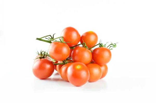 Grupo Tomates Cereja Ramo Fundo Branco — Fotografia de Stock