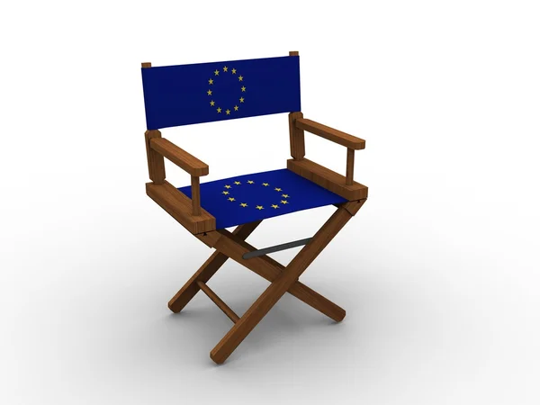 Silla de madera con bandera de la Unión Europea — Foto de Stock