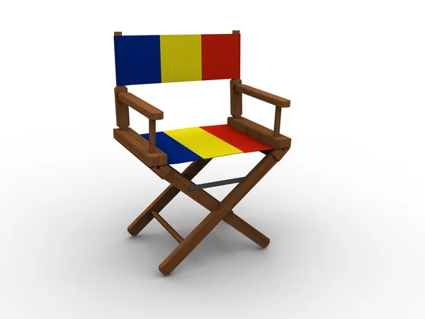 Houten stoel met Roemeense vlag — Stockfoto