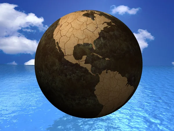 Planet Earth arka planda gökyüzü ve okyanus ile susuz