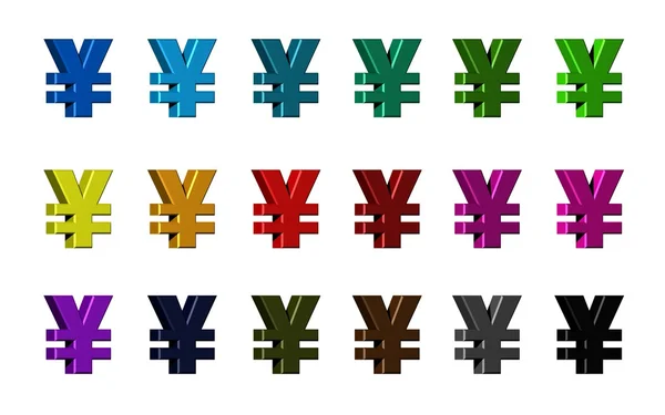 Yen Symbol in various colors — Stock Photo, Image