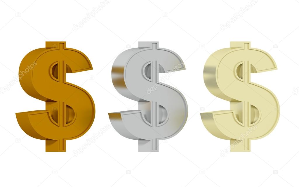 American Dollar symbol - Three precious metals