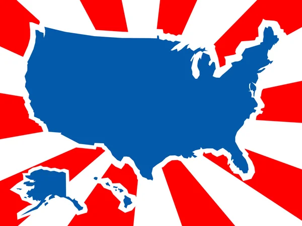 รูปร่างของประเทศสหรัฐอเมริกาในพื้นหลังรังสี — ภาพเวกเตอร์สต็อก