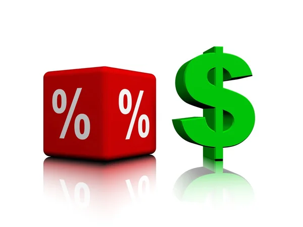 Abstrakte 3D-Darstellung von Prozentsymbol und Dollar — Stockfoto