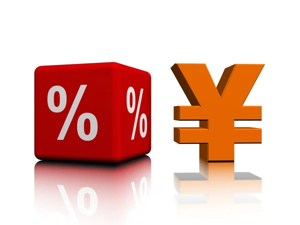 Yen next to the red percent cube — Stock Photo, Image