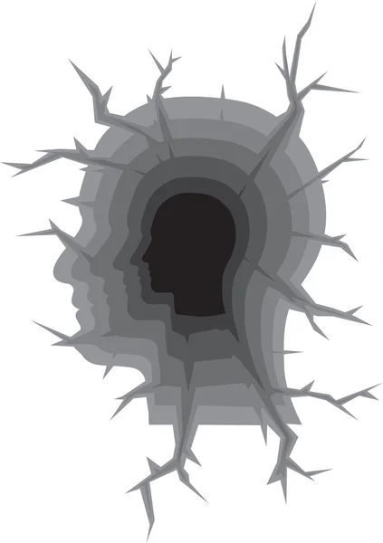Forme humaine de la tête comme une fissure de la terre — Image vectorielle