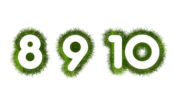 Eight, Nine and ten numbers with grass arround — Stock Photo, Image