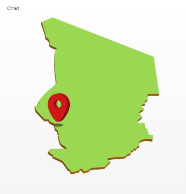 3d vektör illüstrasyon grafik yeşil renk coğrafi harita ile Çad Capitol üzerinde nokta
