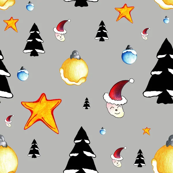 New Year Seamless Pattern Christmas Illustration Background — Stock Photo, Image