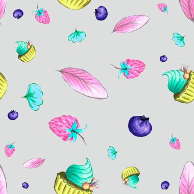 Tatlılar, kekler ve meyvelerle kusursuz desen