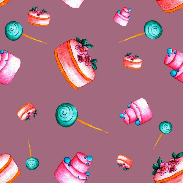 디저트와 케이크와 과일을 곁들인 무미 한 무늬 — 스톡 사진