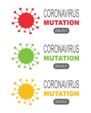 Coronavirus mutasyon taşıyıcı bayrak çizimi. COVID-19 Roman Coronavirüsünde 20A EU1 mutasyonu. Pandemik Koruma Konsepti.