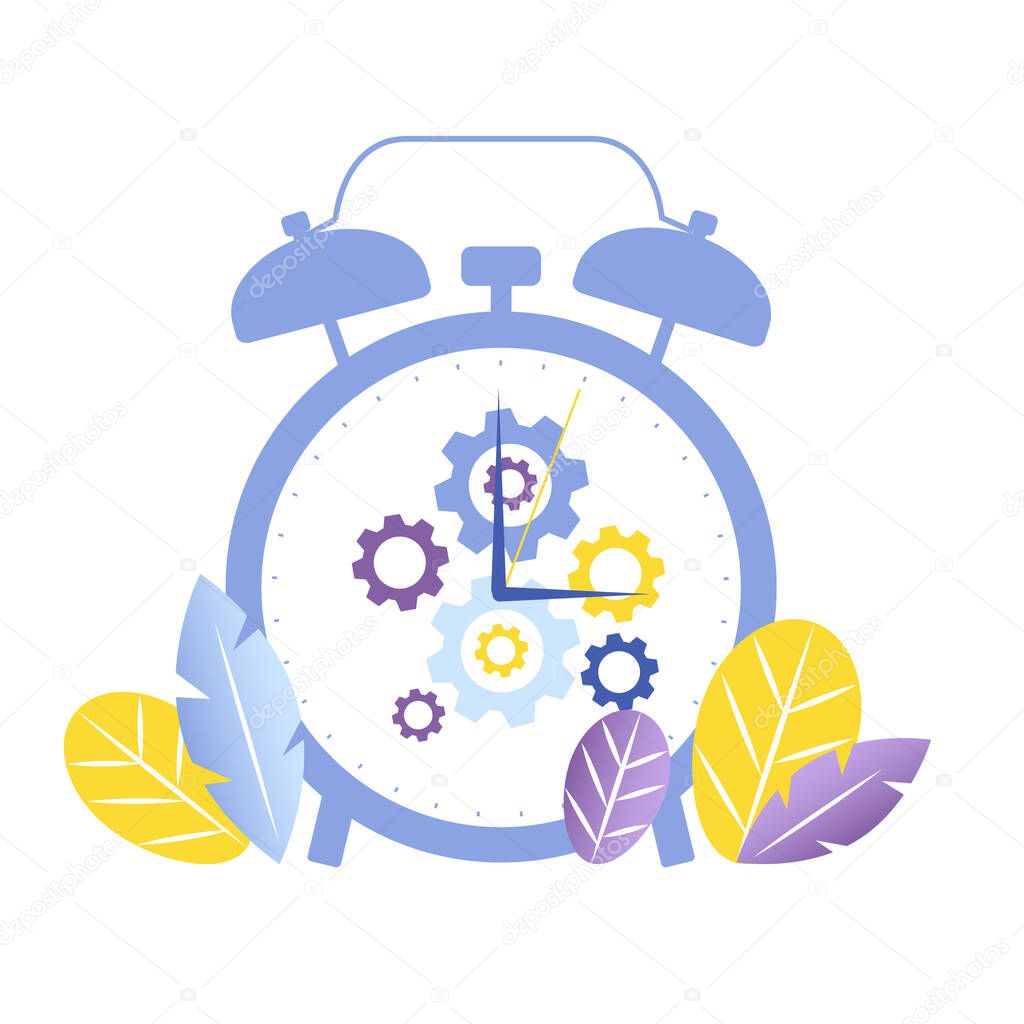 Alarm clock vector cartoon concept. Running time, time circle, time measurement, clockwork mechanism. 