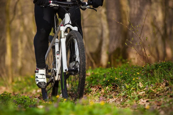 Mountain bike cyklist ridning enkelspår — Stockfoto