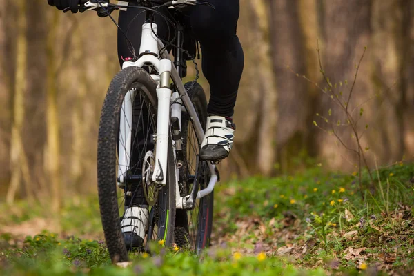 Mountain bike cyklist ridning enkelspår — Stockfoto