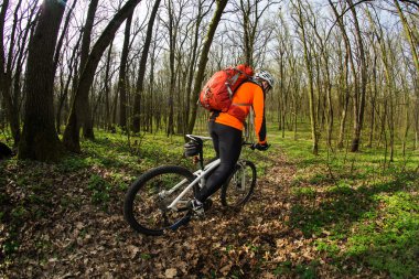 Motorcu orman yolu üzerinde