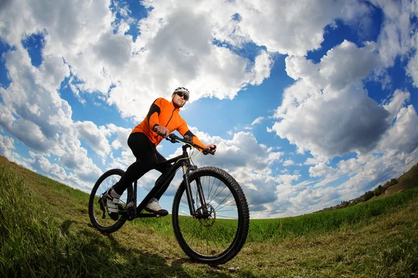 美しい草原の道のサイクリスト — ストック写真