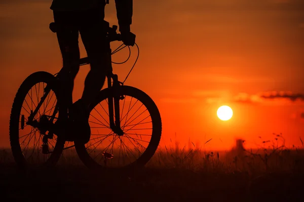 日没時に空を背景に自転車のシルエット — ストック写真