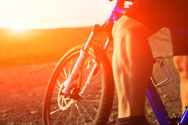 Vista de ángulo bajo del ciclista montar en bicicleta de montaña — Foto de Stock