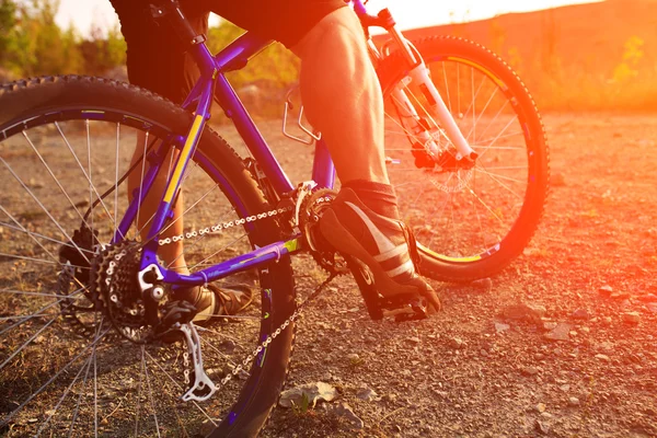 Låg vinkel syn på cyklist ridning mountainbike — Stockfoto