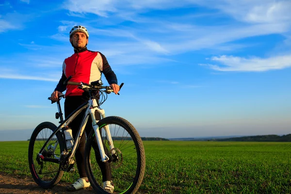 Mountain Bike cyclist riding outdoor Royalty Free Stock Images