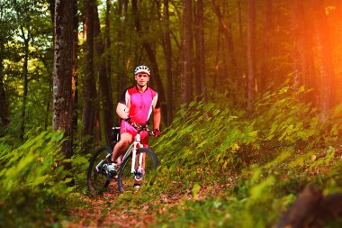 günbatımı sırasında kırsal bir yolda bisiklet bisikletçi adam