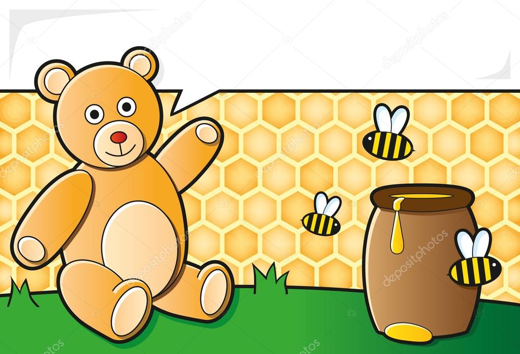 Teddy bear with honey pot