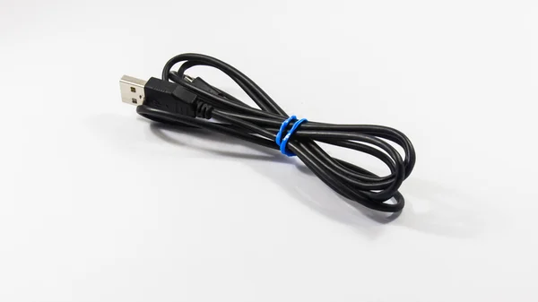 Cabo USB preto enrolado — Fotografia de Stock