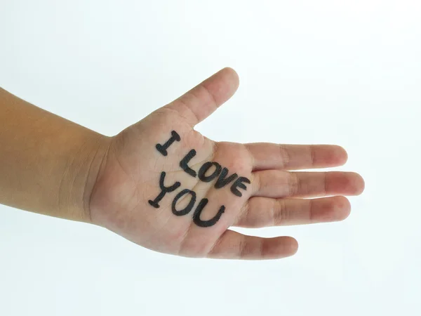 Write the words I love you on the palms. — Stock Photo, Image