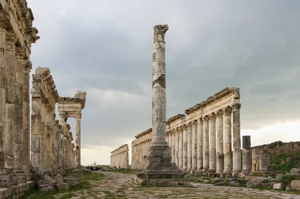 Apamea Sýrie, starobylé zříceniny se slavnou kolonádou před zničením ve válce — Stock fotografie